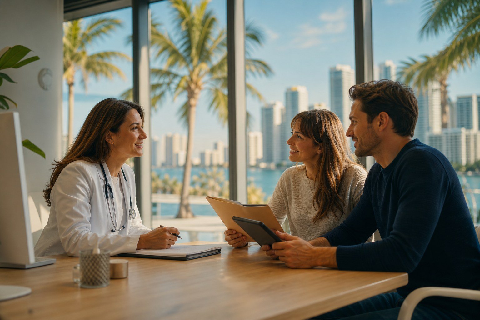 Couple français en consultation avec un médecin à Miami